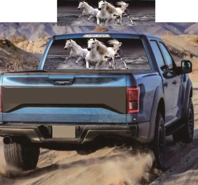 Alt view image 3 of 5 - 135x36cm Car Rear Window White Horse Graphic Sticker For Truck Pickup Windshield
