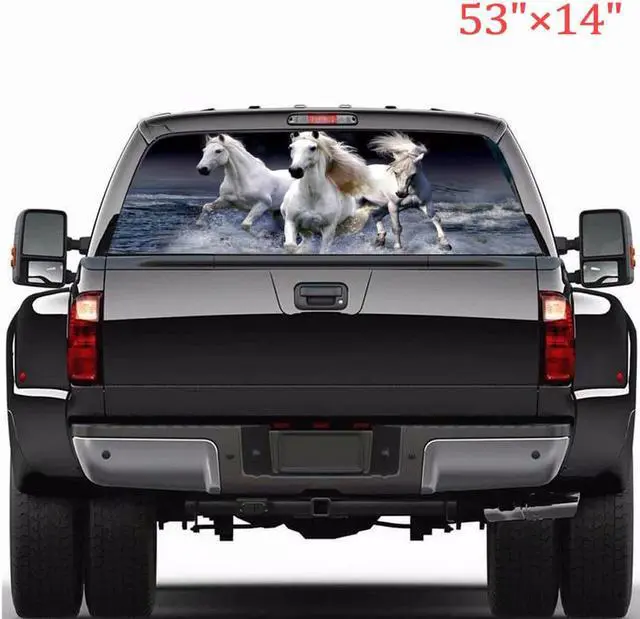 Main image of 135x36cm Car Rear Window White Horse Graphic Sticker For Truck Pickup Windshield