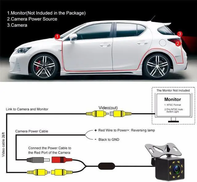 Alt view image 3 of 6 - Car Rear View Backup Camera Parking Reverse Back Up Camera Waterproof NTSC 170°