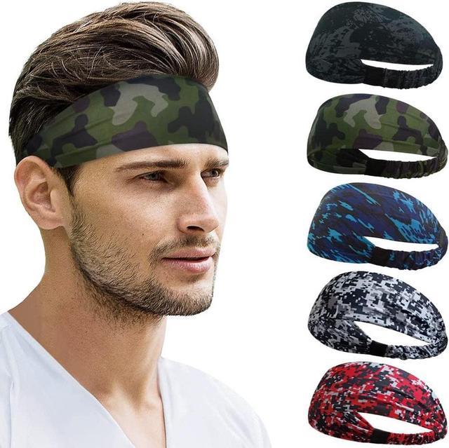 Sports Headbands for Men Women 5 pieces, Moisture Wicking Sweat Band  Elastic Wide Hair Bands 