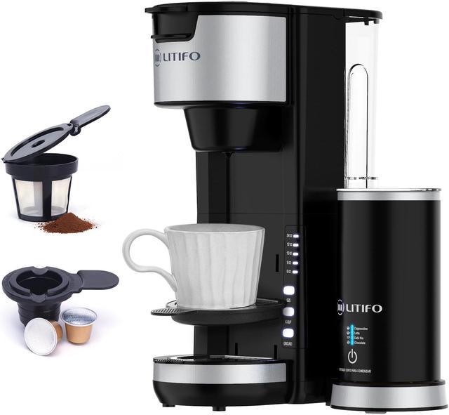LITIFO Single Serve Coffee Maker with Milk Frother, 6 In 1 Coffee