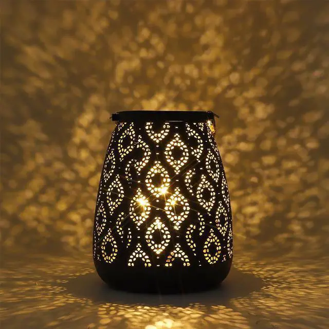 Main image of Moroccan Style Metal Lamp 8''H Battery Operated Cordless Table Lamp Vintage Lantern