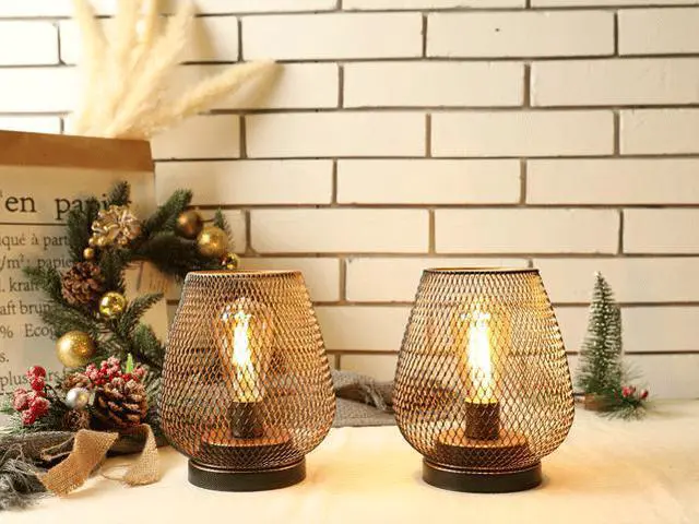 Alt view image 2 of 7 - JHY Design Set of 2 Metal Cage LED Lantern Battery Powered, Cordless Accent Light with LED. Great for Weddings,Parties,Patio, Events for Indoors Outdoors.