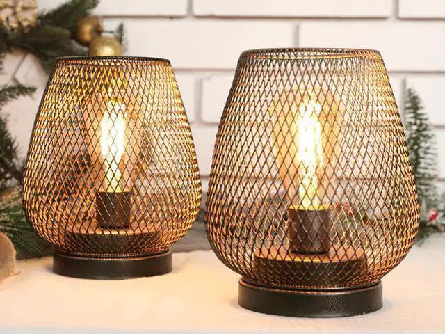 Alt view image 3 of 7 - JHY Design Set of 2 Metal Cage LED Lantern Battery Powered, Cordless Accent Light with LED. Great for Weddings,Parties,Patio, Events for Indoors Outdoors.