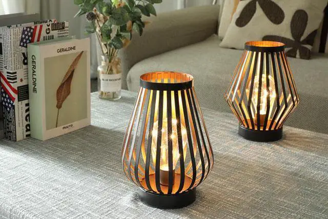 Alt view image 4 of 9 - JHY DESIGN Metal Cage LED Lantern Battery Powered 8.7inch Cordless Accent Light with LED Edsion Style Bulb Great for Weddings Parties Patio Events for Indoors Outdoors