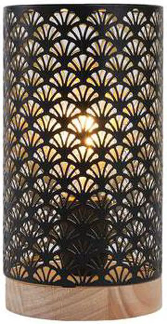 Alt view image 2 of 6 - JHY DESIGN Metal Lamp Battery Powered 9inch High Accent Cordless Lamp with LED Bulb Fanshaped Patterned Battery Lamp for Weddings Party Patio Garden Indoors Outdoors Table Balcony(with Wooden Base)