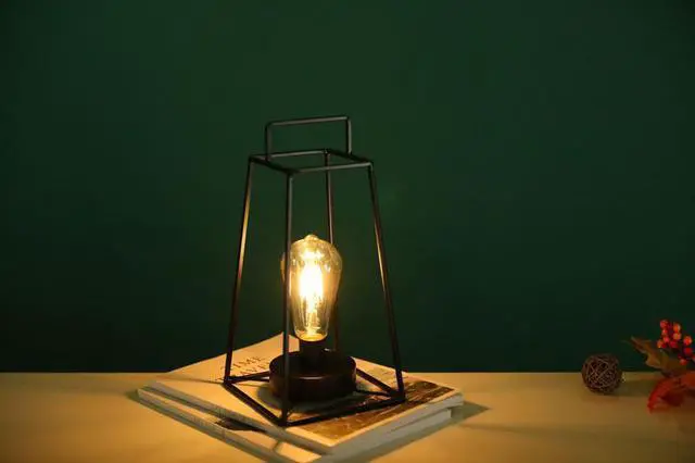 Alt view image 3 of 6 - JHY DESIGN Retro Style Geometric Table Lamp 10inch High Simple Iron Art Cordless Lamp Battery Powered Lamp Cage Wireless Lamp Decor Lighting Bulb for Balcony Wedding Party Indoor Outdoor(Short, Black)