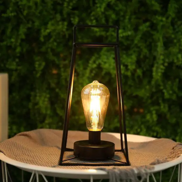 Alt view image 4 of 6 - JHY DESIGN Retro Style Geometric Table Lamp 10inch High Simple Iron Art Cordless Lamp Battery Powered Lamp Cage Wireless Lamp Decor Lighting Bulb for Balcony Wedding Party Indoor Outdoor(Short, Black)