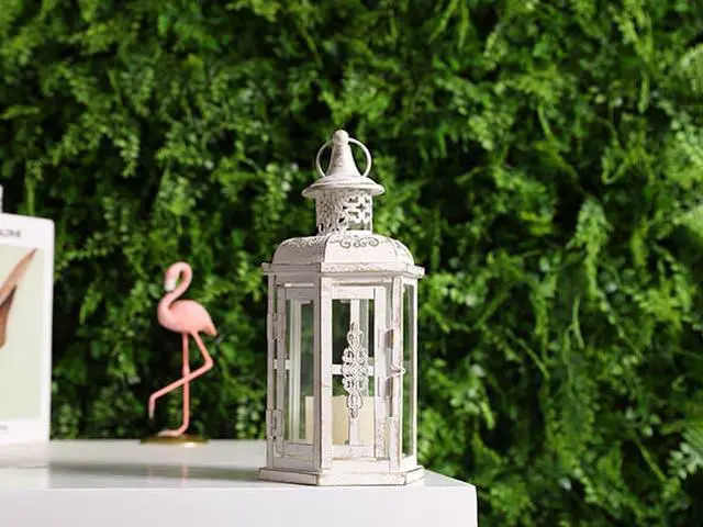 Alt view image 4 of 5 - JHY DESIGN Decorative Candle lantern-10inch High Vintage Style Hanging Lantern Metal Candleholder for Indoor Outdoor Events Parities and Weddings (White with Gold Brush)