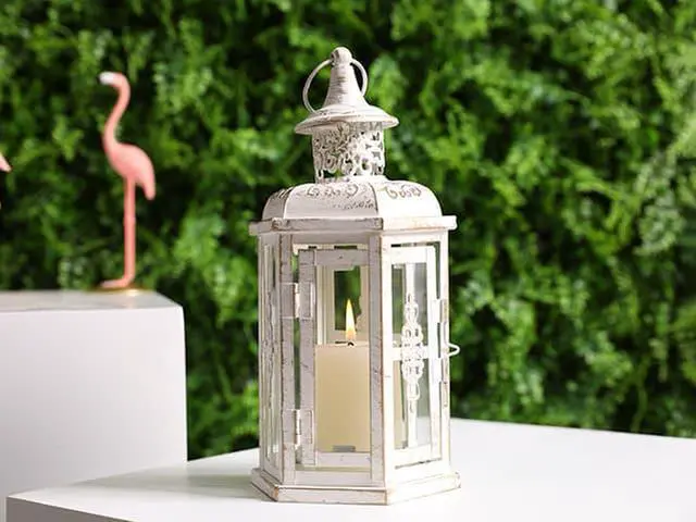 Alt view image 5 of 5 - JHY DESIGN Decorative Candle lantern-10inch High Vintage Style Hanging Lantern Metal Candleholder for Indoor Outdoor Events Parities and Weddings (White with Gold Brush)