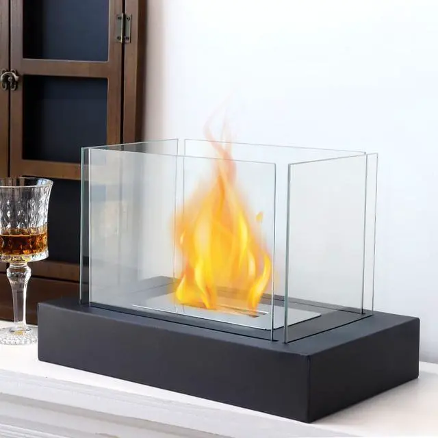 Alt view image 5 of 7 - Rectangular Tabletop Fire Bowl Pot with Four-Sided Glass 13.5" L Portable Tabletop Fireplace Clean Burning Bio Ethanol Ventless Fireplace for Indoor Outdoor Patio Parties Events
