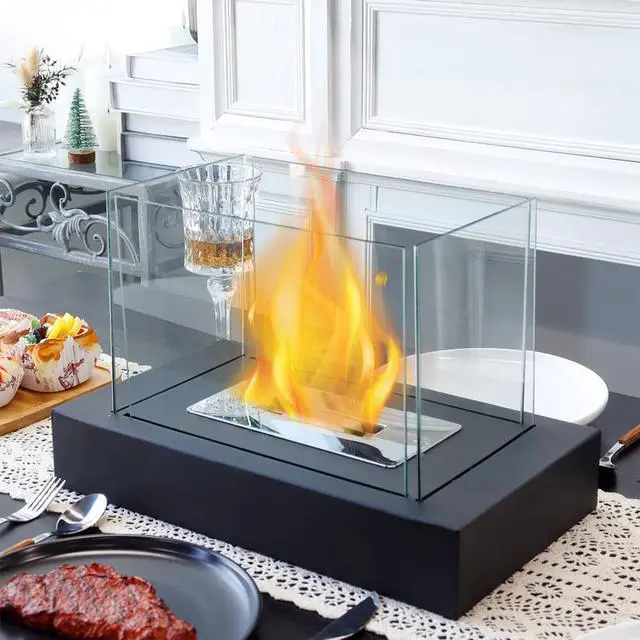 Alt view image 7 of 7 - Rectangular Tabletop Fire Bowl Pot with Four-Sided Glass 13.5" L Portable Tabletop Fireplace Clean Burning Bio Ethanol Ventless Fireplace for Indoor Outdoor Patio Parties Events