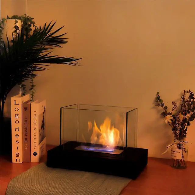 Alt view image 2 of 7 - Rectangular Tabletop Fire Bowl Pot with Four-Sided Glass 13.5" L Portable Tabletop Fireplace Clean Burning Bio Ethanol Ventless Fireplace for Indoor Outdoor Patio Parties Events