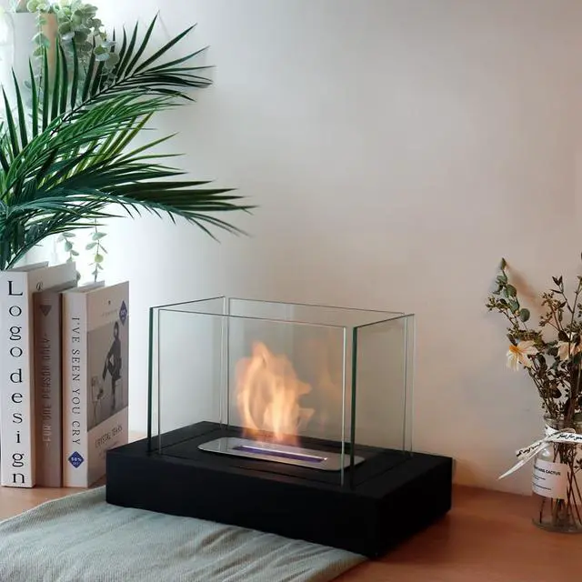 Alt view image 3 of 7 - Rectangular Tabletop Fire Bowl Pot with Four-Sided Glass 13.5" L Portable Tabletop Fireplace Clean Burning Bio Ethanol Ventless Fireplace for Indoor Outdoor Patio Parties Events