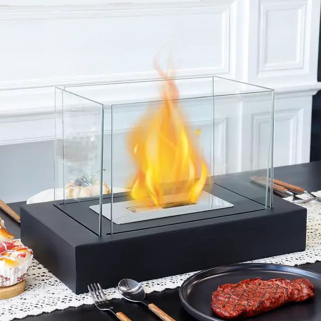 Alt view image 6 of 7 - Rectangular Tabletop Fire Bowl Pot with Four-Sided Glass 13.5" L Portable Tabletop Fireplace Clean Burning Bio Ethanol Ventless Fireplace for Indoor Outdoor Patio Parties Events