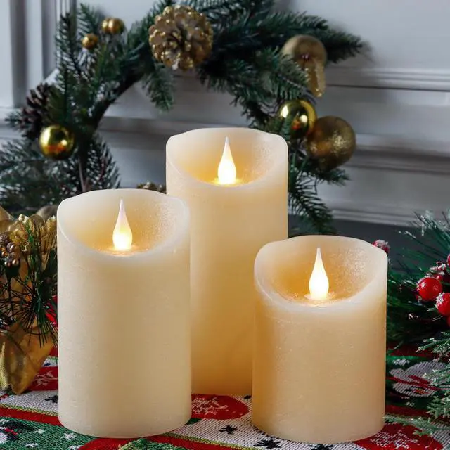 Alt view image 2 of 6 - JHY DESIGN Set of 3 Real Wax Flameless Candles 3D Effect LED Candles Flickering Battery Candles with 8-Key Remote Control Timer for Home Wedding Party Kitchen(Pivoted Flame-Shaped Tip)