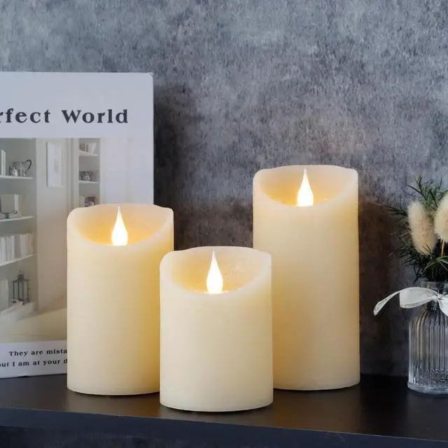 Alt view image 5 of 6 - JHY DESIGN Set of 3 Real Wax Flameless Candles 3D Effect LED Candles Flickering Battery Candles with 8-Key Remote Control Timer for Home Wedding Party Kitchen(Pivoted Flame-Shaped Tip)