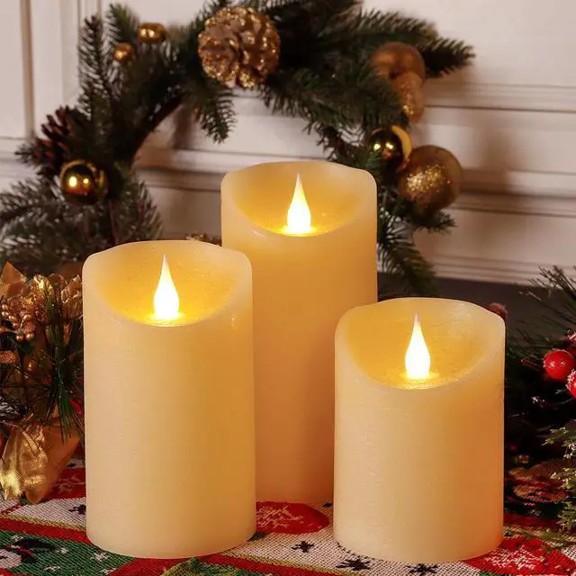 Alt view image 6 of 6 - JHY DESIGN Set of 3 Real Wax Flameless Candles 3D Effect LED Candles Flickering Battery Candles with 8-Key Remote Control Timer for Home Wedding Party Kitchen(Pivoted Flame-Shaped Tip)
