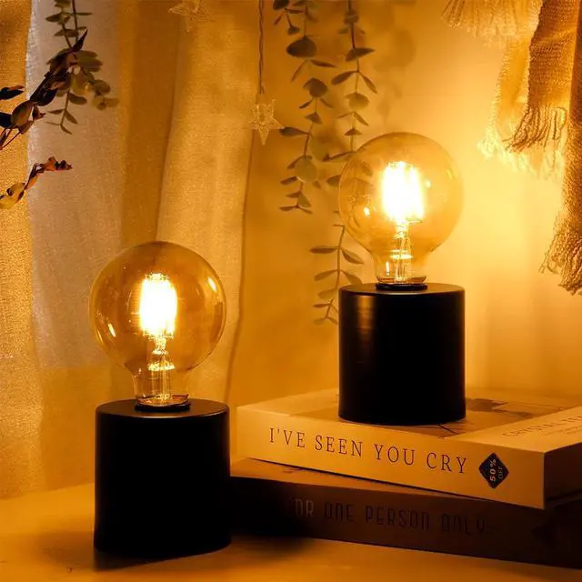 Alt view image 4 of 5 - JHY DESIGN Set of 2 Black Table Lamp Battery Powered 7" Tall Cordless Lamp Light with Edison Style Bulb Battery Operated Great for Living Room Bedroom Weddings Parties Patio Events Indoors Outdoors