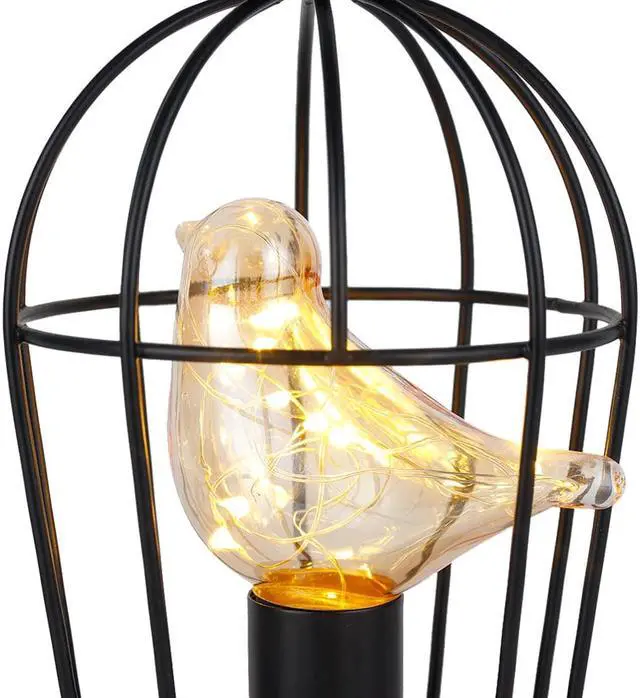 Alt view image 5 of 6 - JHY DESIGN Birdcage Bulb Decorative Lamp Battery Operated 12" Tall Cordless Accent Light with Warm White Fairy Lights Bird Bulb for Living Room Bedroom Kitchen Wedding Xmas(Black)