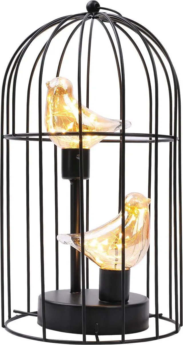 Alt view image 3 of 6 - JHY DESIGN Birdcage Decorative Lamp Battery Operated 12" Tall Cordless Accent Light with Warm White Fairy Lights Bird Bulb for Living Room Bedroom Kitchen Wedding Xmas(Black)