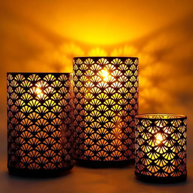 Alt view image 3 of 6 - JHY DESIGN Set of 3 Metal Candle Holders Bronze Hurricane Pillar Candleholder Vintage Table Candlestick Holders Great Centerpieces for Home Decor Wedding Parties Events