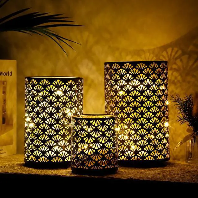 Alt view image 5 of 6 - JHY DESIGN Set of 3 Metal Candle Holders Bronze Hurricane Pillar Candleholder Vintage Table Candlestick Holders Great Centerpieces for Home Decor Wedding Parties Events