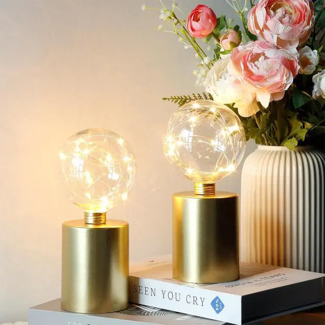Alt view image 2 of 4 - JHY DESIGN Set of 2 Gold Table Lamp Battery Powered 8''Tall Cordless Lamp Light Battery Operated Great for Living Room Bedroom Weddings Parties Patio Events Indoors Outdoors