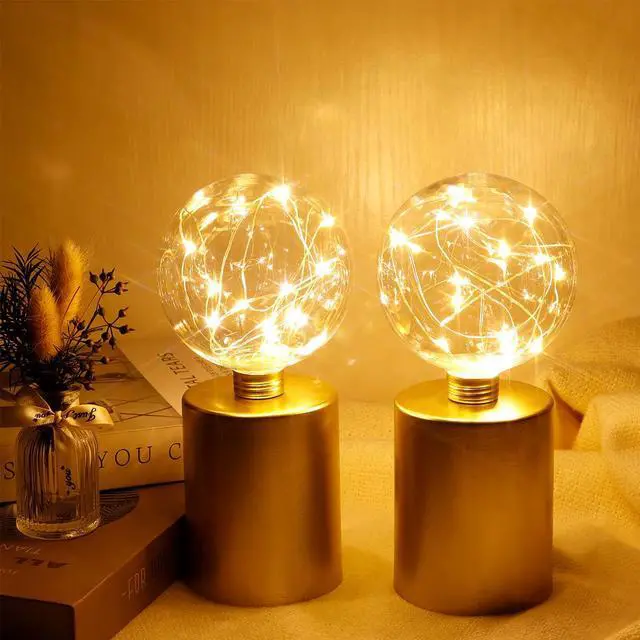 Alt view image 3 of 4 - JHY DESIGN Set of 2 Gold Table Lamp Battery Powered 8''Tall Cordless Lamp Light Battery Operated Great for Living Room Bedroom Weddings Parties Patio Events Indoors Outdoors