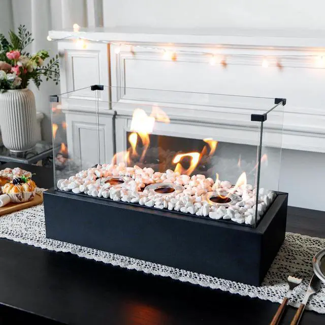 Alt view image 4 of 7 - Rectangular Tabletop Fire Pit Portable Indoor & Outdoor Table Top Fire Pit 11.5"H