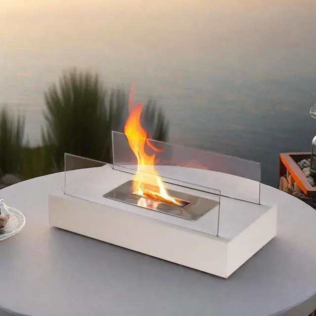 Alt view image 6 of 7 - Rectangular Tabletop Fire Pit Portable Indoor & Outdoor Table Top Fire Pit 5.5"H White