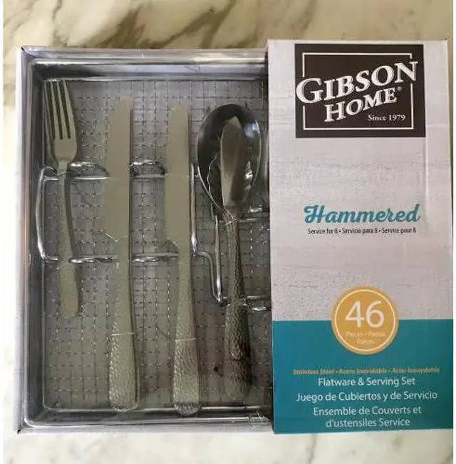Alt view image 2 of 2 - Gibson 109532.46 Hammered 46-Piece Stainless Steel Flatware Set