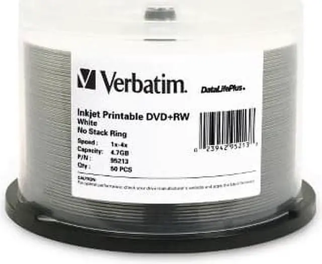 Alt view image 11 of 11 - Verbatim 95213 Verbatim DVD+RW 4.7GB 4X DataLifePlus White Inkjet Printable - 50pk Spindle - 4.7GB - 50 Pack