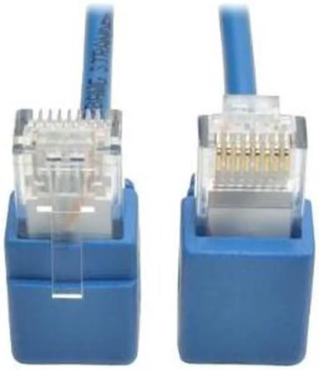 Alt view image 4 of 8 - Tripp Lite Cat6 Gigabit Snagless Molded Slim UTP Patch Cable with Right-Angle Connectors (RJ45 M/M), Blue, 1 ft. (N201-SR1-BL)