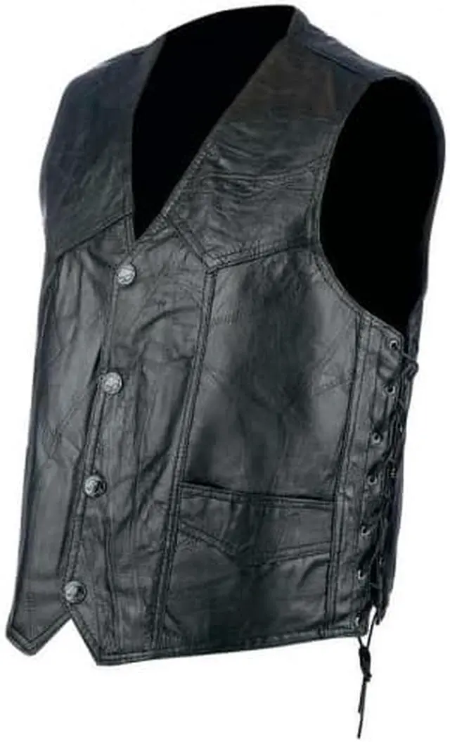 Alt view image 3 of 3 - Rocky Ranch Hides Rock Design Genuine Hog Leather Biker Vest- L - GFVLACEL