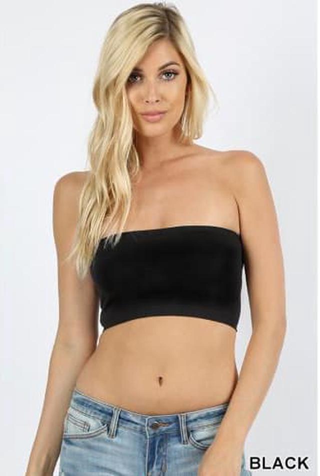 Black Bandeau Sexy Crop Top Strapless Top Stretch Layering Solid Black Women's Tops -