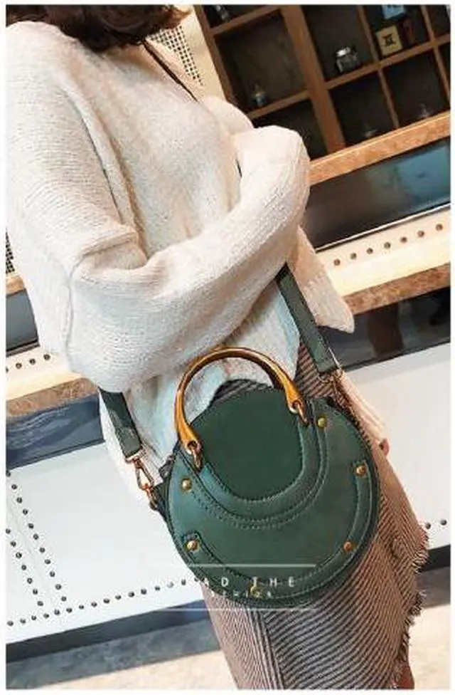 Alt view image 7 of 7 - Interloper  Round Leather Crossbody Bag   Small Purse Womens Crossbody Bag - Green