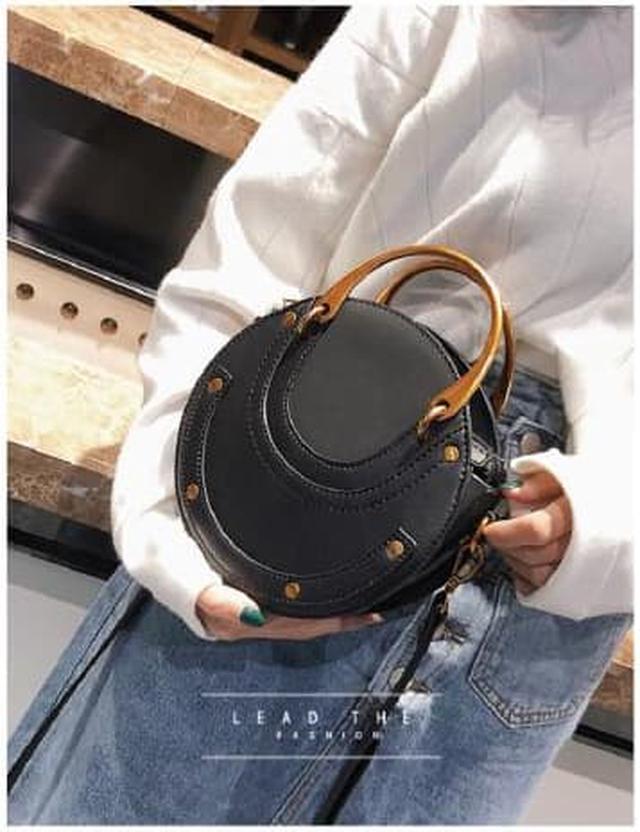 Alt view image 6 of 7 - Interloper  Round Leather Crossbody Bag   Small Purse Womens Crossbody Bag - Black