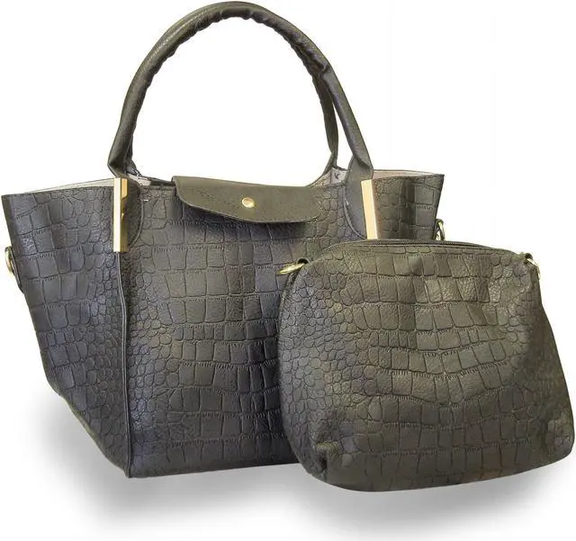 Alt view image 3 of 6 - Midsize Faux Leather Tote Bag Shoulder Bag   + Companion Crossbody Purse - Black
