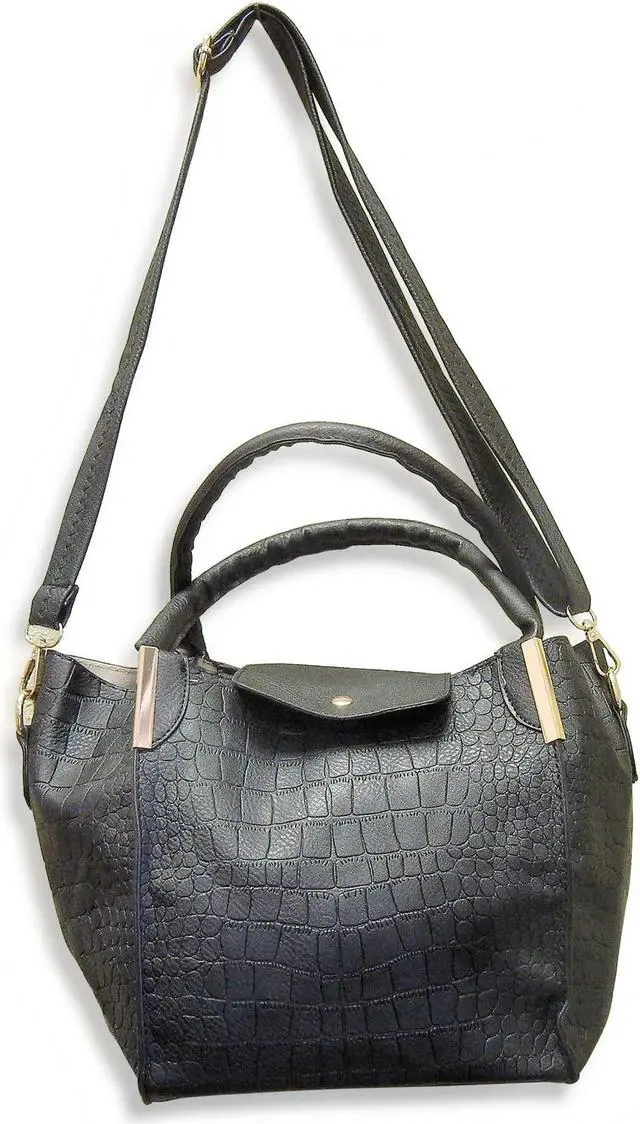 Alt view image 6 of 6 - Midsize Faux Leather Tote Bag Shoulder Bag   + Companion Crossbody Purse - Black