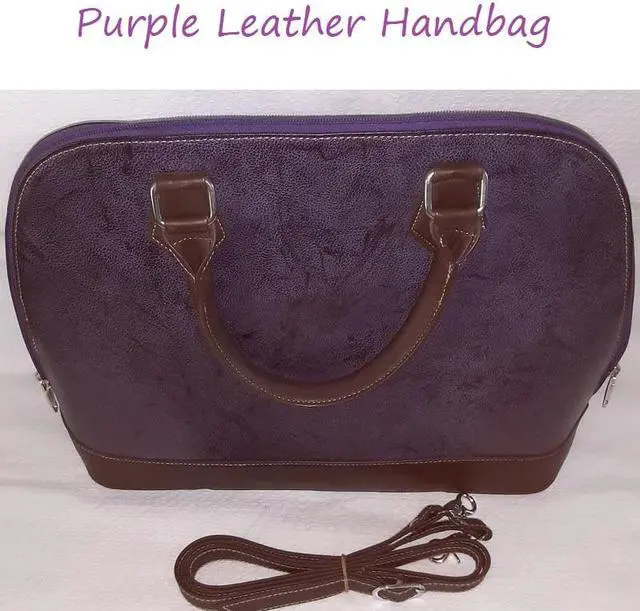 Main image of Purple Leather Handbag   Genuine Leather Handmade with removable shoulder strap