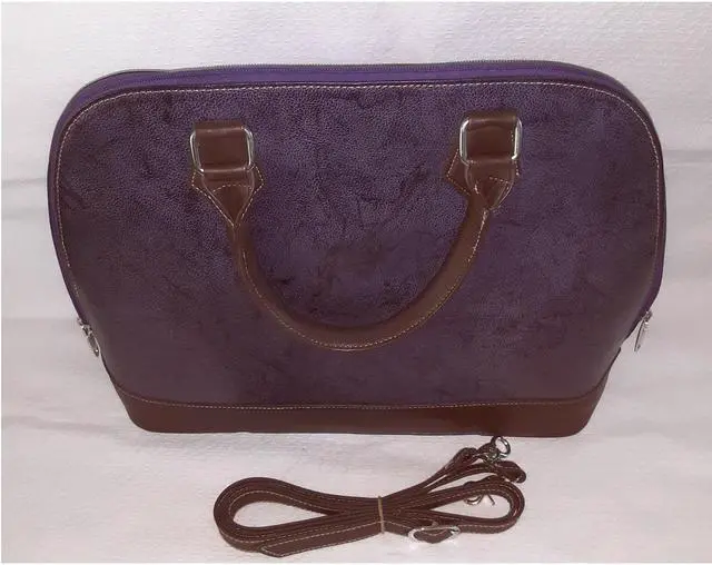 Alt view image 2 of 3 - Purple Leather Handbag   Genuine Leather Handmade with removable shoulder strap