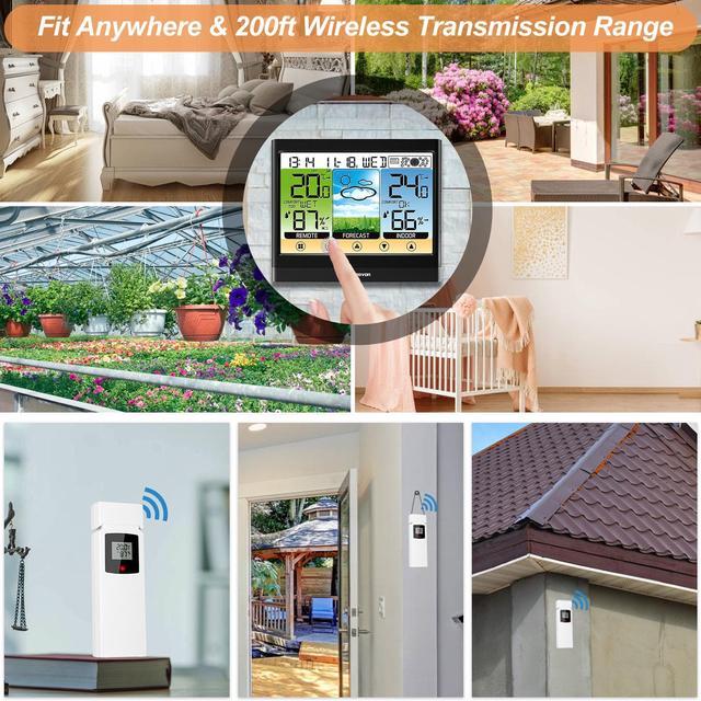 Alt view image 7 of 7 - Geevon Weather Station Wireless Indoor Outdoor Thermometer Hygrometer, Color LCD Display Digital Temperature Humidity Monitor with Alarm Clock, USB Charging, Adjustable Backlight