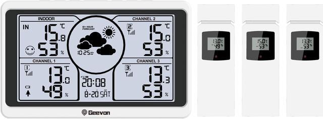 Geevon Weather Station Wireless Indoor Outdoor Thermometer Multiple  Sensors, Digital Temperature Humidity Monitor with Removable DIY Label  Stickers, Dual Alarms and Adjustable Backlight 