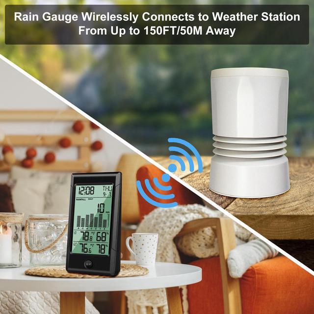 Alt view image 4 of 7 - Geevon Wireless Rain Gauge,9 in 1 Self-Emptying Rain Collector Monitoring Rainfall and Indoor/Outdoor Temperature & Humidity with Backlit Weather Station(Updated Version)