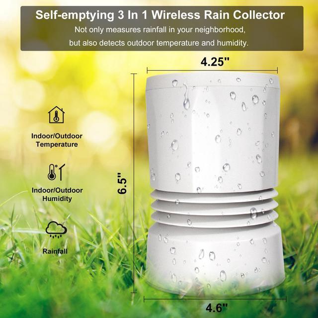 Alt view image 7 of 7 - Geevon Wireless Rain Gauge,9 in 1 Self-Emptying Rain Collector Monitoring Rainfall and Indoor/Outdoor Temperature & Humidity with Backlit Weather Station(Updated Version)