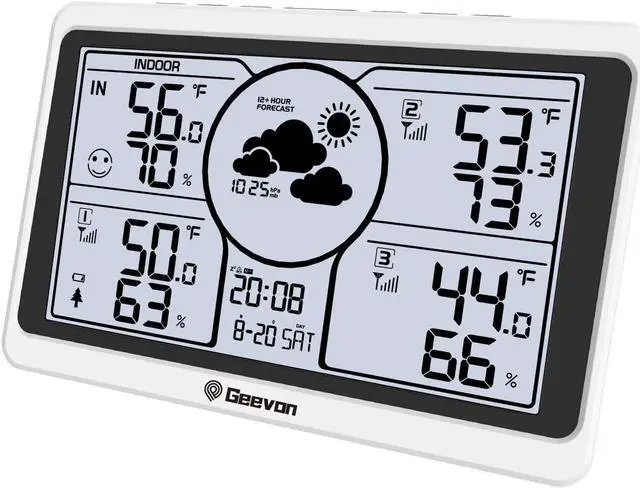 Alt view image 4 of 5 - Geevon Weather Station Wireless Indoor Outdoor Thermometer Multiple Sensors, Digital Temperature Humidity Monitor with Removable DIY Label Stickers, Dual Alarms and Adjustable Backlight