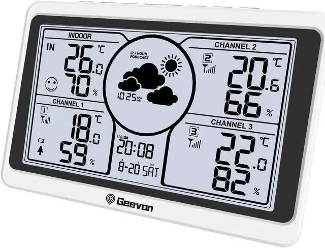 Alt view image 5 of 5 - Geevon Weather Station Wireless Indoor Outdoor Thermometer Multiple Sensors, Digital Temperature Humidity Monitor with Removable DIY Label Stickers, Dual Alarms and Adjustable Backlight