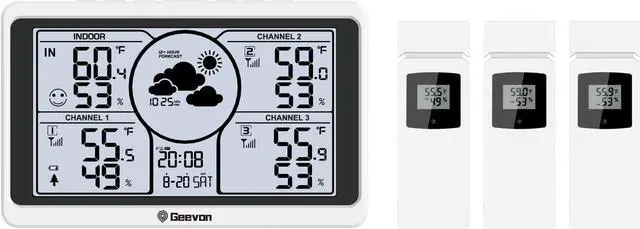 Alt view image 2 of 5 - Geevon Weather Station Wireless Indoor Outdoor Thermometer Multiple Sensors, Digital Temperature Humidity Monitor with Removable DIY Label Stickers, Dual Alarms and Adjustable Backlight