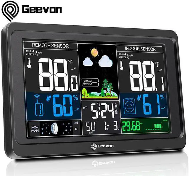 Main image of Geevon Wireless Weather Station RCC Indoor Outdoor Thermometer Table Clock With Temperature And Humidity Snooze Alarm Clock